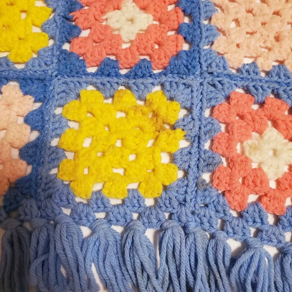 Vintage Granny Square Crochet Afghan Blanket Throw 65